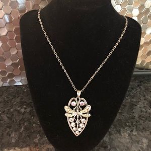 Dragonfly Faux Diamond Pendant Silver Tone Chain